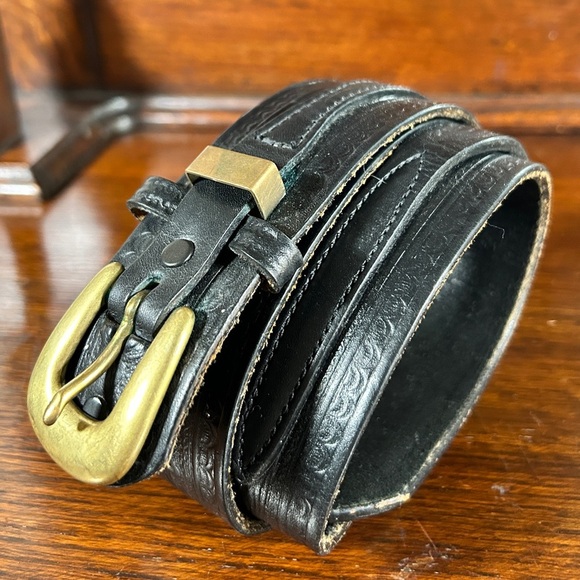 FRONTIER top grain steerhide Western Rugged Heavy Duty Gun Embossed Black Belt - Picture 7 of 9